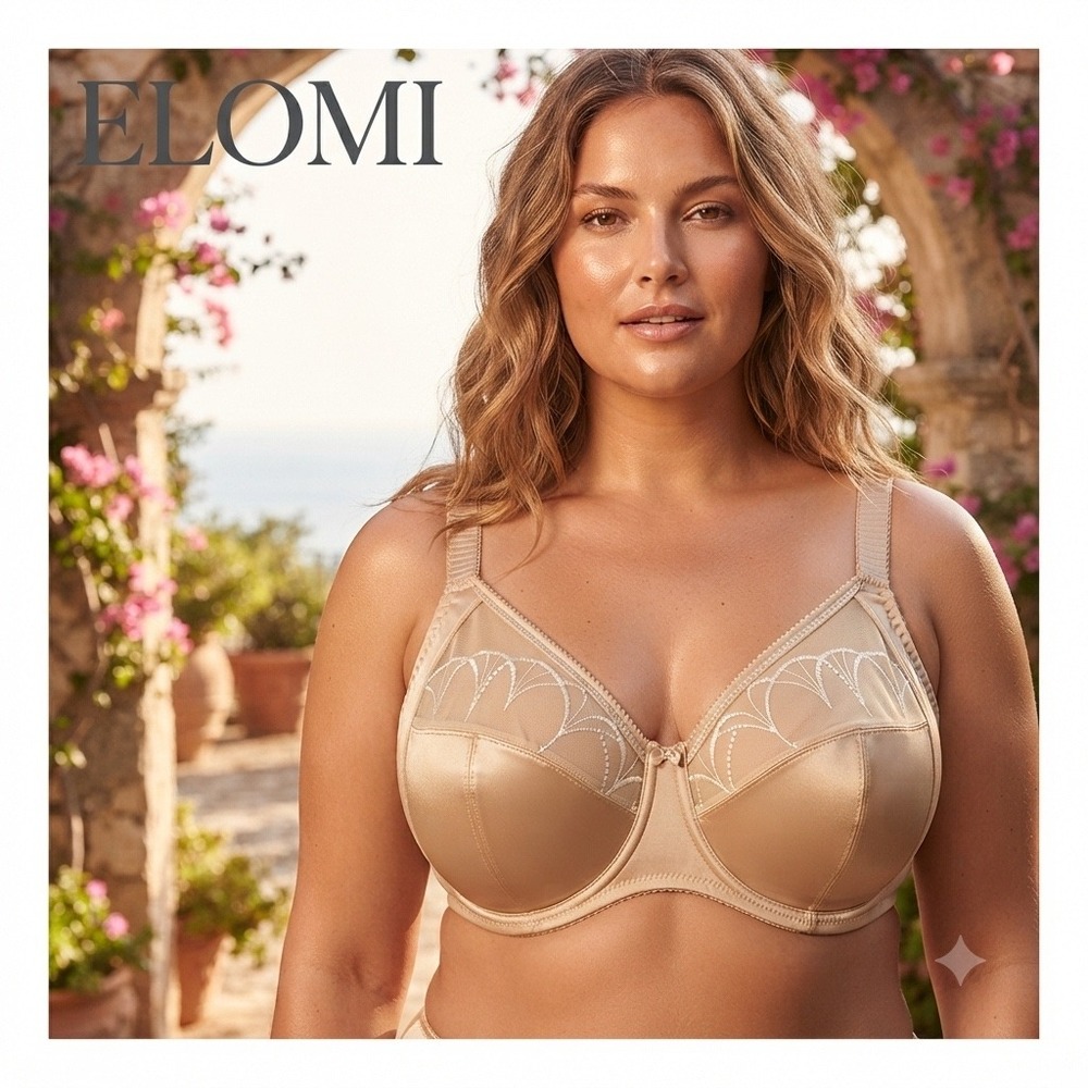 Elomi Cate Underwire Full Coverage Bra Sahara Tan 34K Support Thick Straps